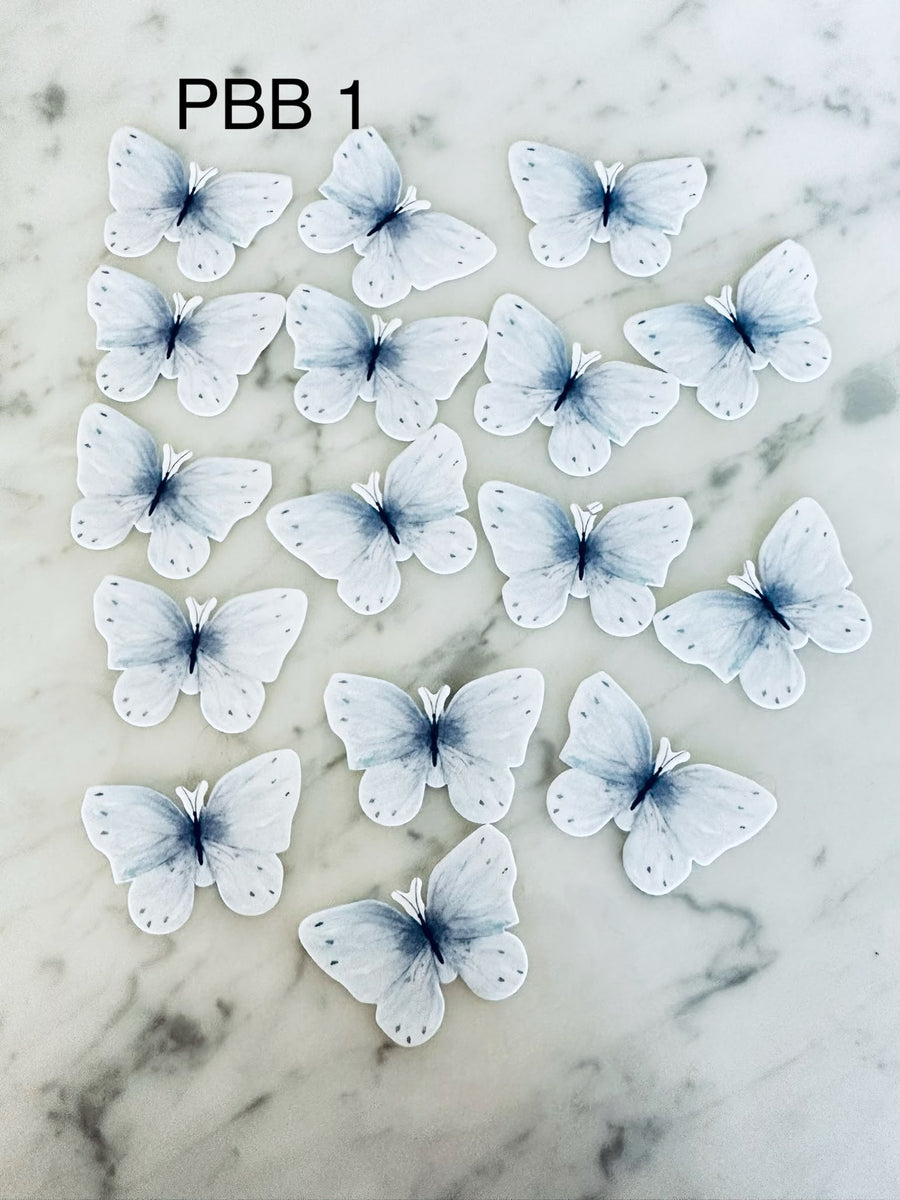 Sugar and Spice by Uj Edible Wafer Cake Cupcake Topper | Light Blubell Blue Butterfly (18 Pack)