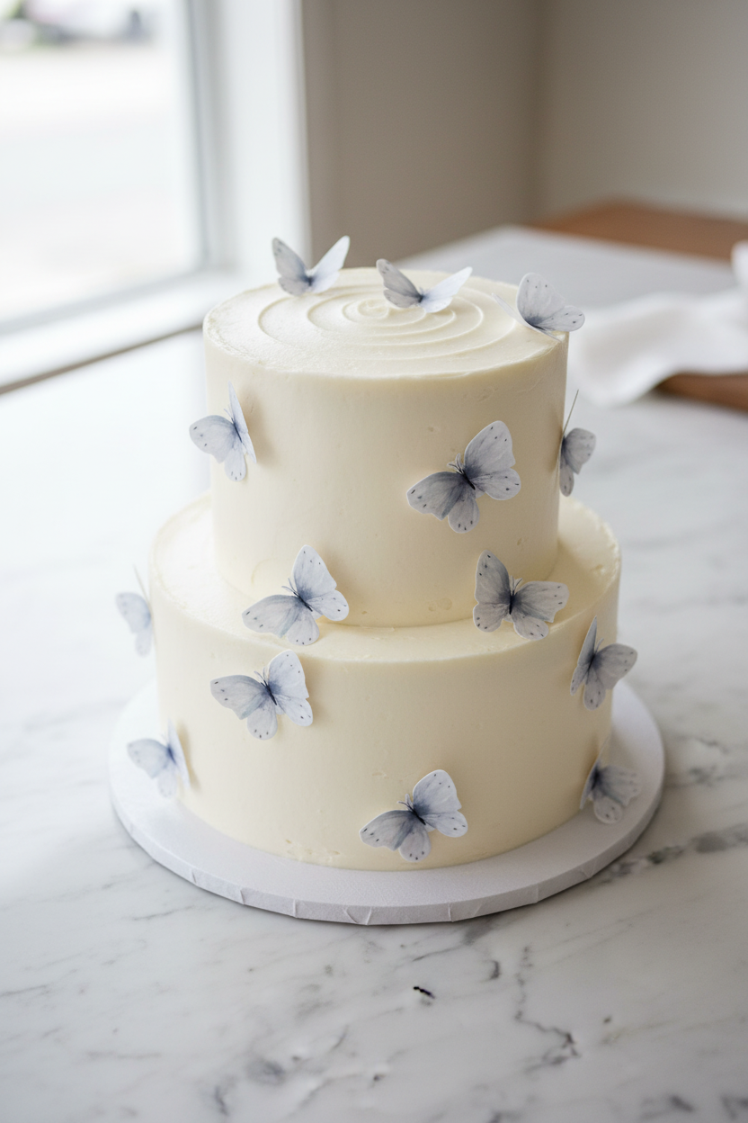 Edible Wafer Cake Cupcake Topper | Light Blubell Blue Butterfly (18 Pack)