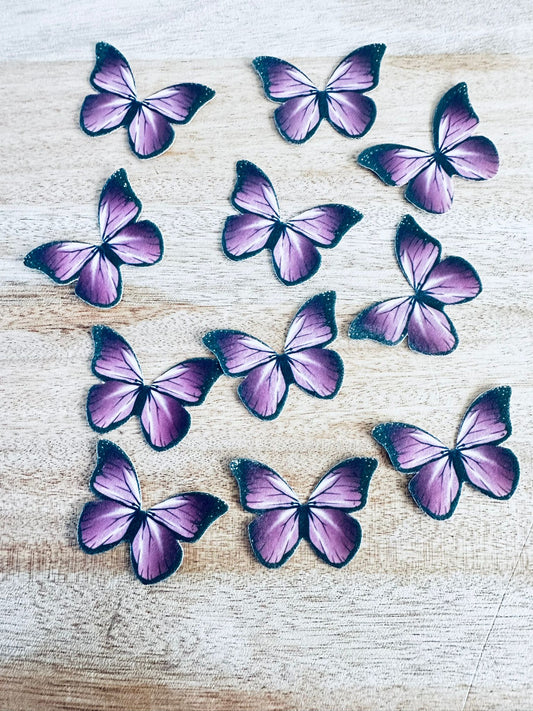 Edible Wafer Cake Cupcake Topper | Purple Butterfly with Black Edges (12 Pack)