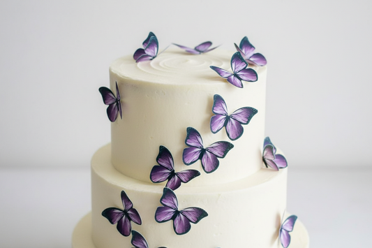 Edible Wafer Cake Cupcake Topper | Purple Butterfly with Black Edges (12 Pack)