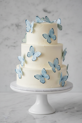 Edible Wafer Cake Cupcake Topper | Baby Blue Butterfly w Dark Wings (18 Pack)
