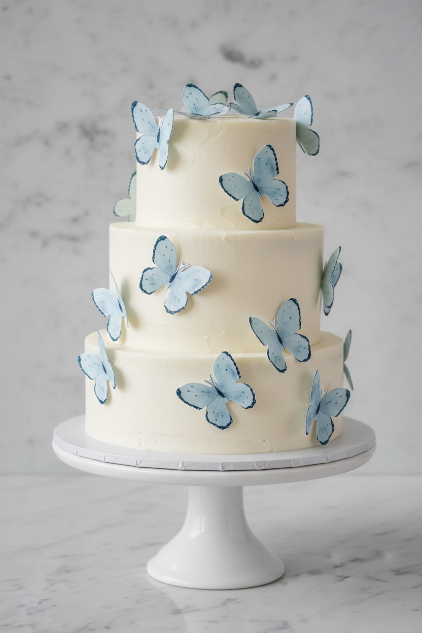 Edible Wafer Cake Cupcake Topper | Baby Blue Butterfly w Dark Wings (18 Pack)