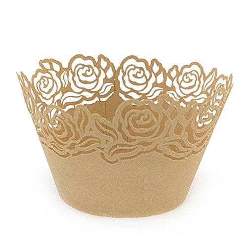 Rose Pearl Dark Gold Lace Cupcake Wrappers 12pcs