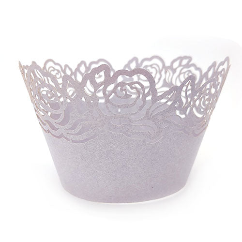 Rose Pearl Light Purple Grey Lace Cupcake Wrappers 12pcs