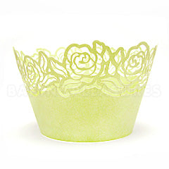 Rose Pearl Lime Green Lace Cupcake Wrappers 12pcs
