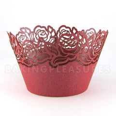 Rose Pearl Red Lace Cupcake Wrappers 12pcs
