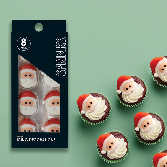 Sprinks Christmas Santa Icing Decorations 8 pcs Edible Toppers