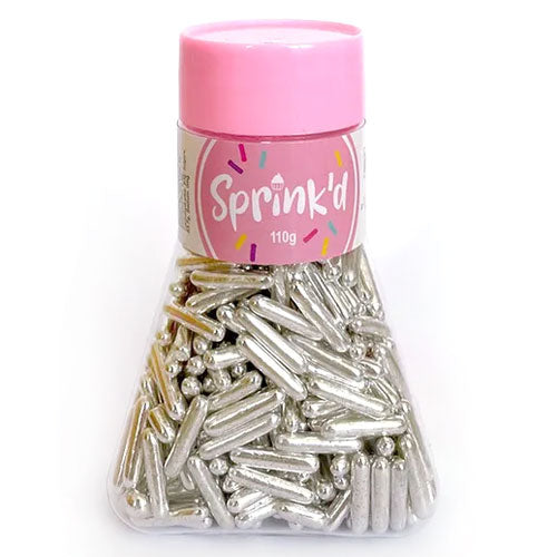 Sprinkd Metallic Silver Rods Sprinkles 110g (BB: 13 Aug 2024)