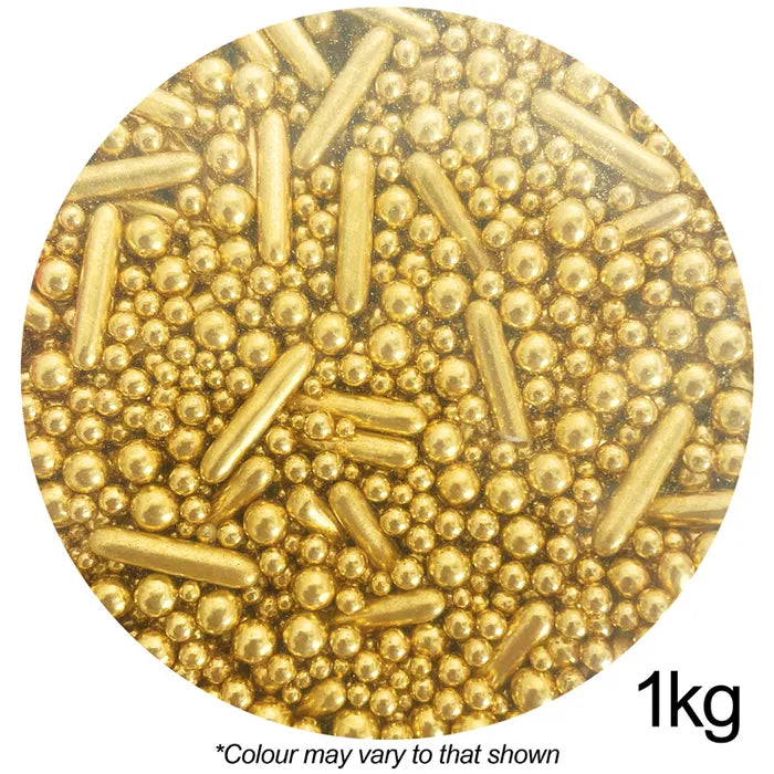 BULK Sprinkd Gold Metallic Mix Rods Cachous Pearls Sprinkles 1kg