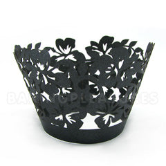 Tropical Pearl Gunmetal Black Lace Cupcake Wrappers 12pcs