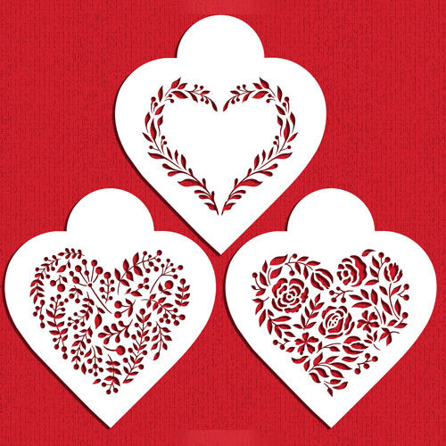 Vintage Hearts Cookie Stencils 3pcs