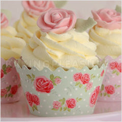 Vintage Rose Green Reusable Cupcake Wrappers 12pcs