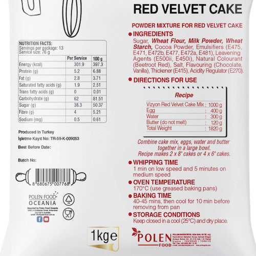 Vizyon Red Velvet Cake Mix 1kg