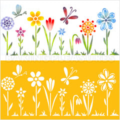 Whimsical Flowers Side Cake Stencil