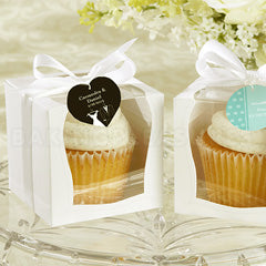 White Cupcake Boxes Fancy Window w White Insert 6pcs