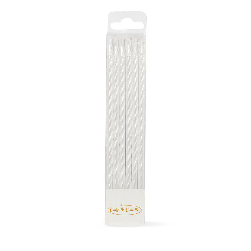 SPIRAL Cake Candles PEARLISED WHITE (Pack of 12)