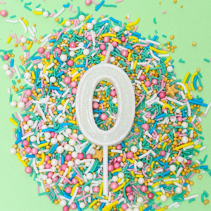 Mini Glitter Candle WHITE - Number 0