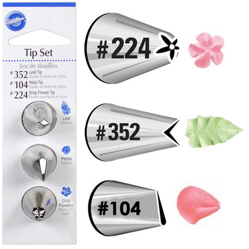 Wilton Petal 104, Leaf 352, Drop Flower 224 Piping Tips