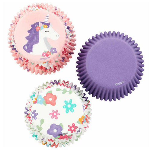 Wilton Unicorn, Flower Print and Solid Purple Standard Baking Cups 75pcs