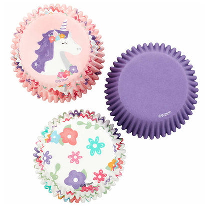 Wilton Unicorn, Flower Print and Solid Purple Standard Baking Cups 75pcs