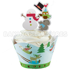 Wilton Woodland Friends Christmas Cupcake Wraps & Picks 12pcs